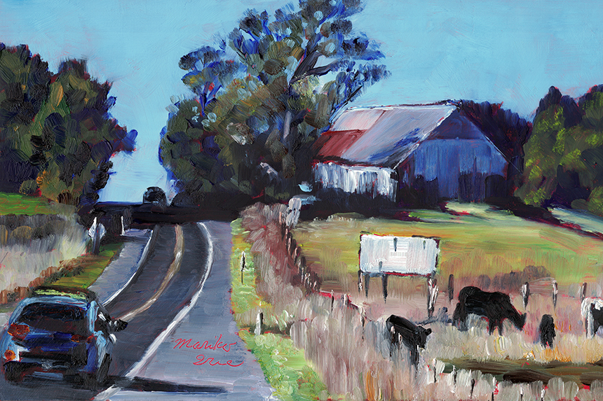 East Peak Stage Gulch Pass, Sonoma CA, sunny, barn, cows, relaxing, colorful, road, rural scene